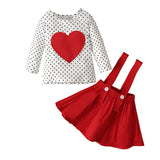 Kid Baby Girls Spring Fall Valentine Day Love Dot Long-sleeved 2 Pcs Sets