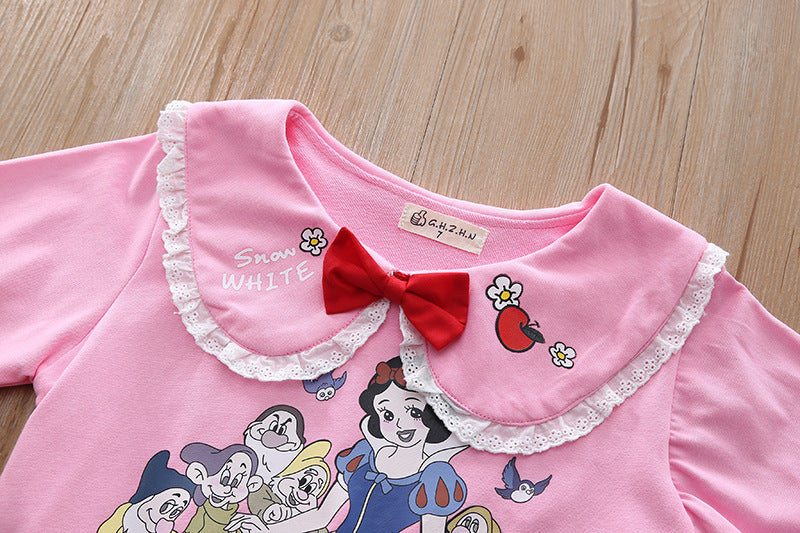 Kid Baby Girl Doll Collar Cute Snow White Print T-shirt