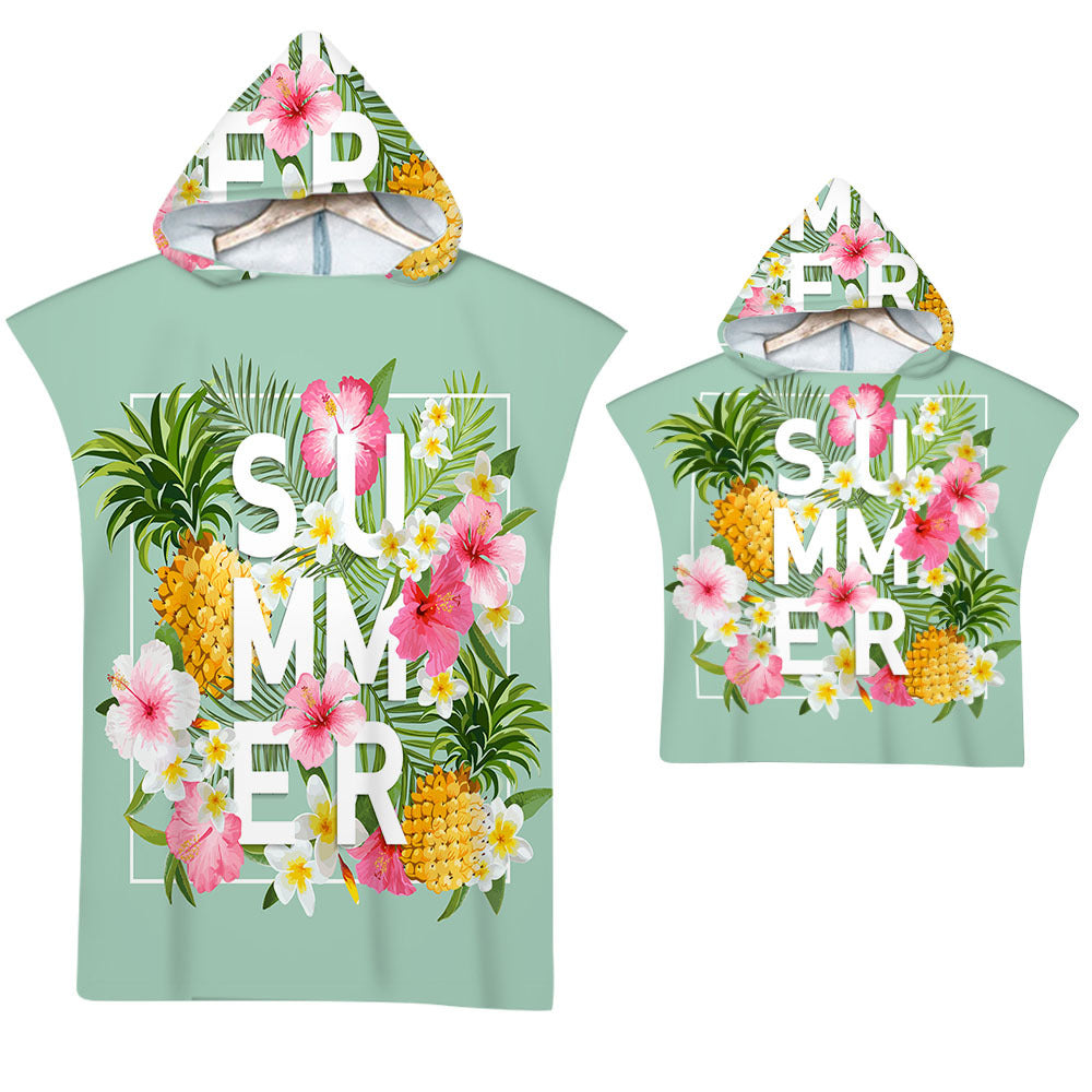 Kids Baby Tropical Fruit Microfiber Hooded Beach Towel Quick-Dry Wearable Pajamas
