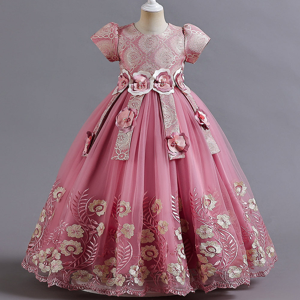Kid Girl Princess Candy Color Pengpeng Piano Performance  Dresses