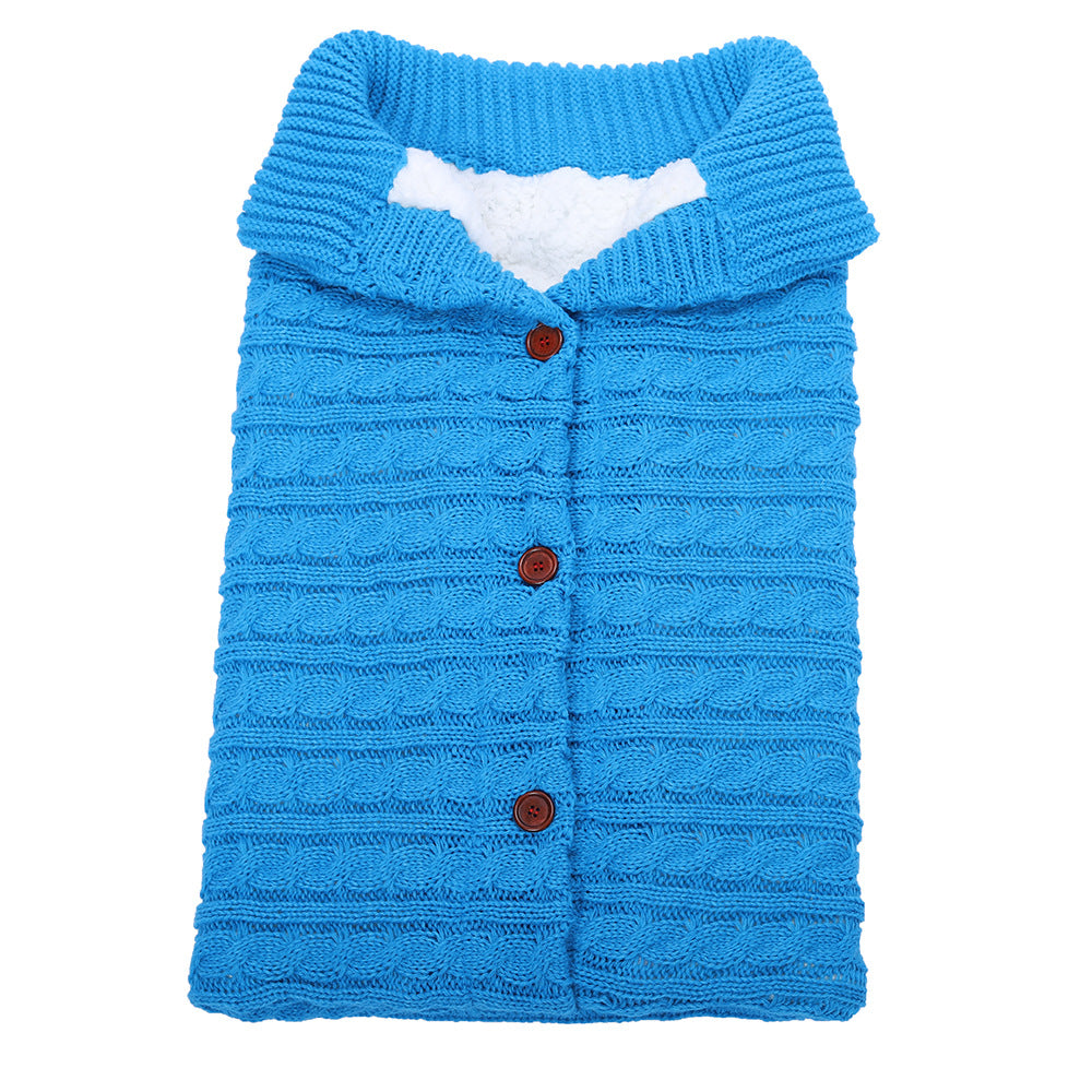 Baby Stroller Sleeping Outdoor Button Knitted Wool Fleece Thickened Pajamas