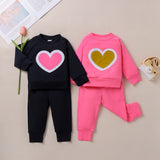 Infants Baby Girl Valentine  Pure Color Long Sleeve Love Suit 2 Pcs Set