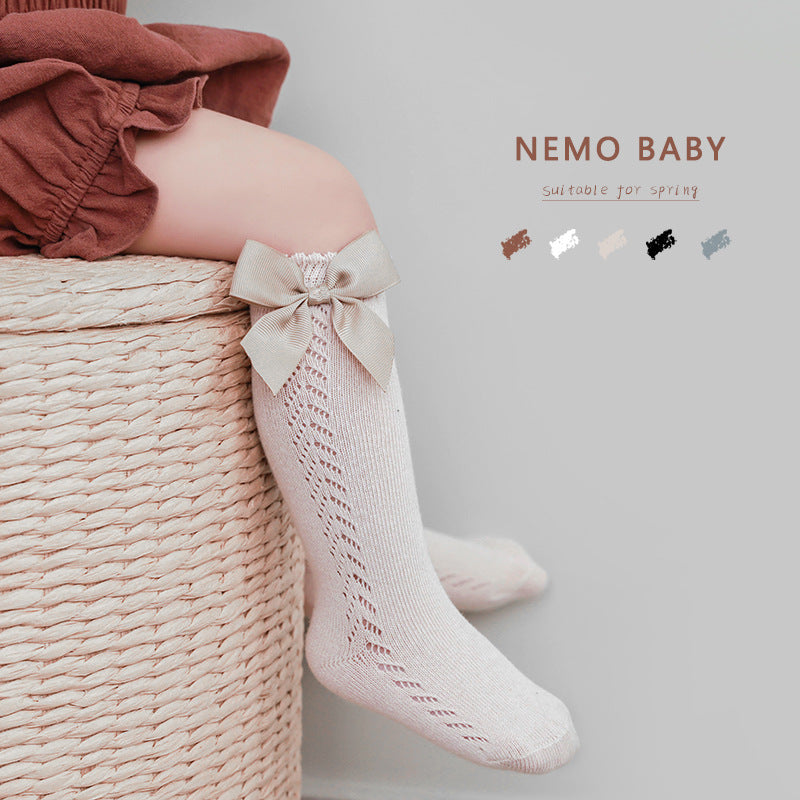 Cute Girl Knee Cotton Breathable Soft Solid Big Bow Long Socks