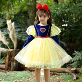 Kid Girl White Snow Princess Autumn Winter Bubble Sleeve Dresses