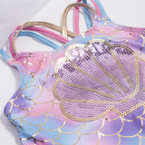Kid Girl Mermaid One-piece Shell Sequin Swimsuit