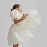 Kid Baby Girl Princess Bubble Sleeve Puffy Gauze  Lace Dresses