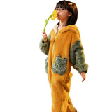 Kid Boy Thick Coral Velvet One-piece Cartoon Warm Flannel Pajamas