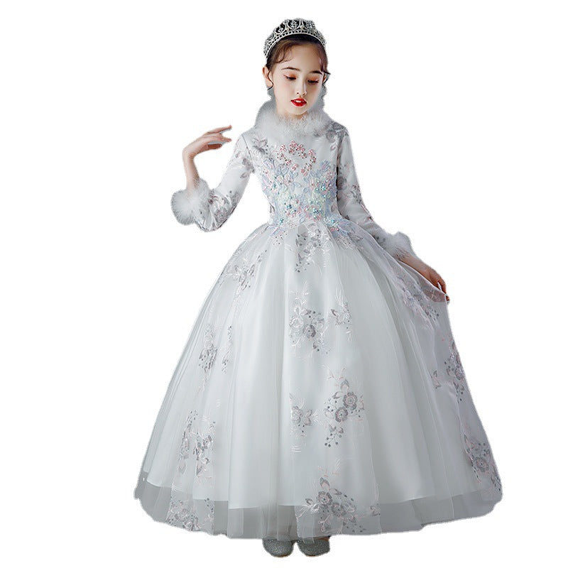 Kid Girls Plush Thickened Flower Wedding Dresses