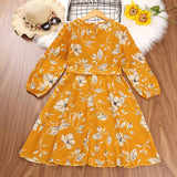 Kid Girl Princess Long Sleeve Flower Print Dresses