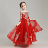 Kid Girl Flower Princess Peformance Long Sleeves Dresses