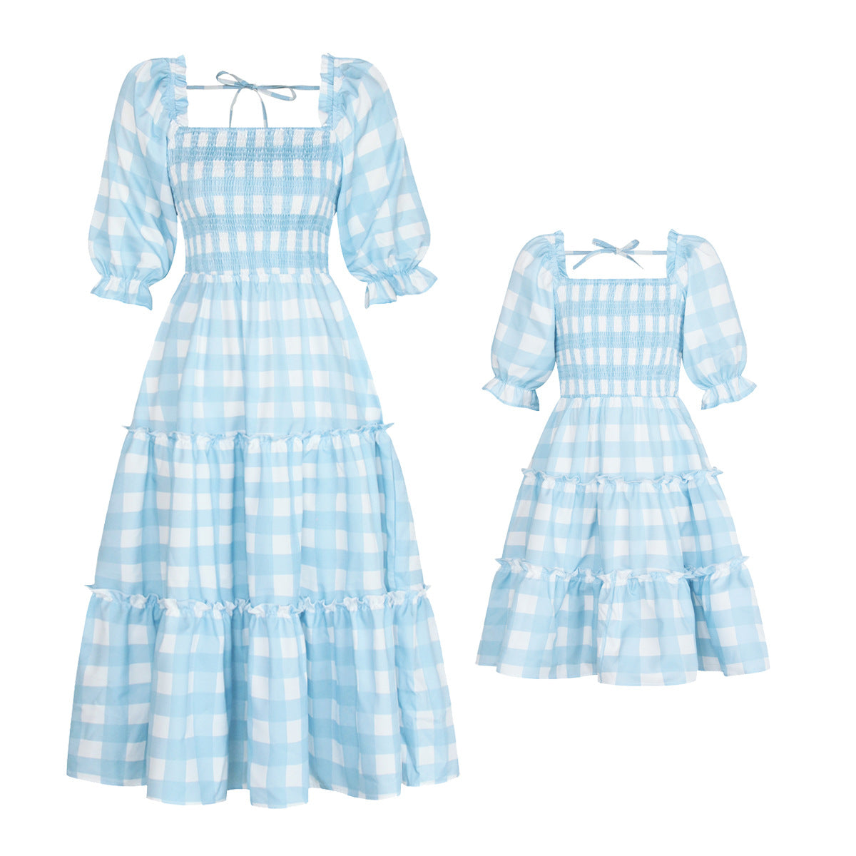 Family Matching Parent-child Sweet Leisure Loose Cake Bubble Sleeve Dresses
