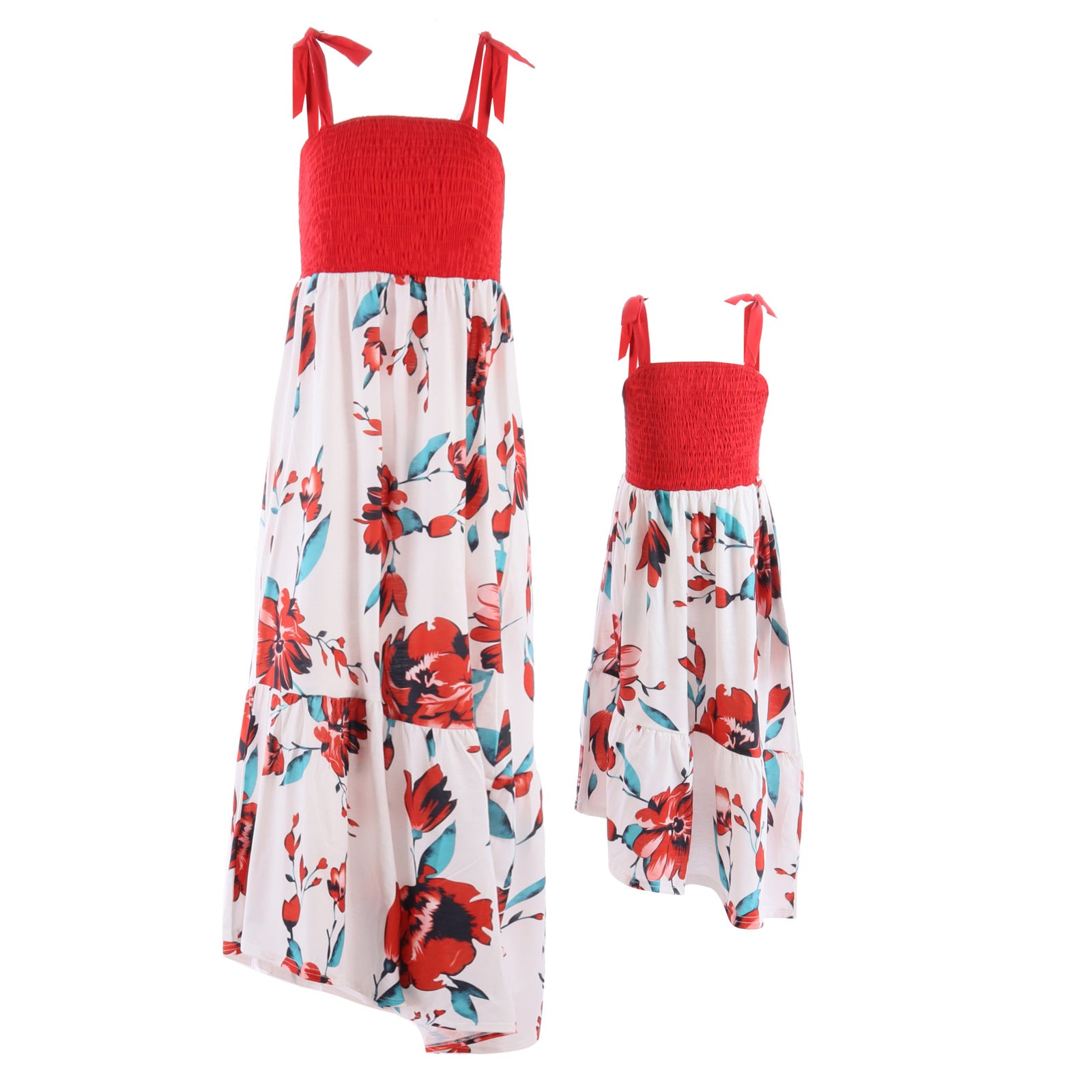 Family Matching Mother Daughter Strap Elasticated Beach Swing Dresses