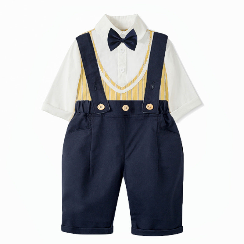 Baby Boy Suit Gentleman Halter Suit Long Sleeve Crawl 2 Pcs Sets