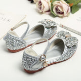 Girl Leather Shoes with Rhinestone Sequined Princess Shoes