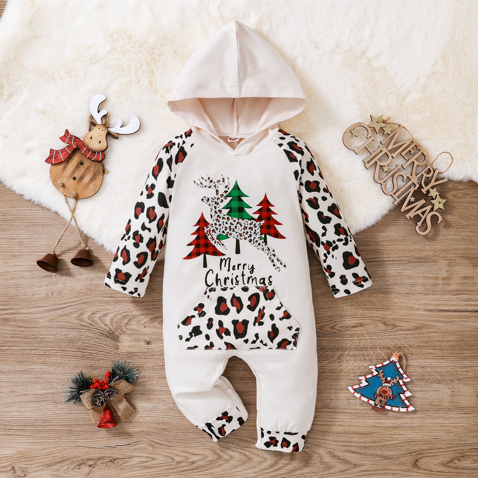 Baby Girl Boy Christmas Long Sleeve Hooded Long Climb Rompers