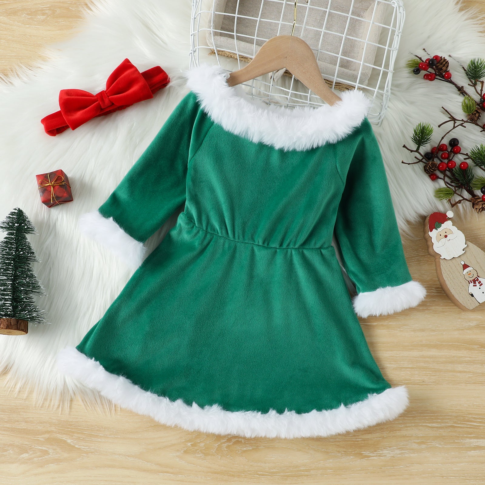 Kid Baby Girl Christmas Silver Fox Velvet Dresses