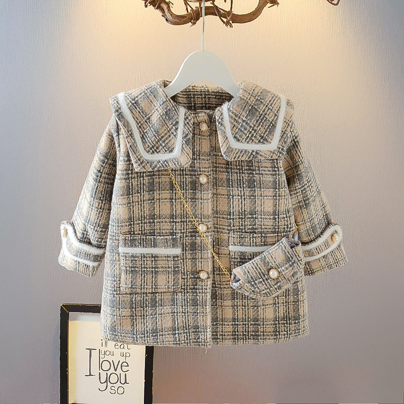 Girls Woolen Coat Woolen Coat Mid-length Thickening Jackets