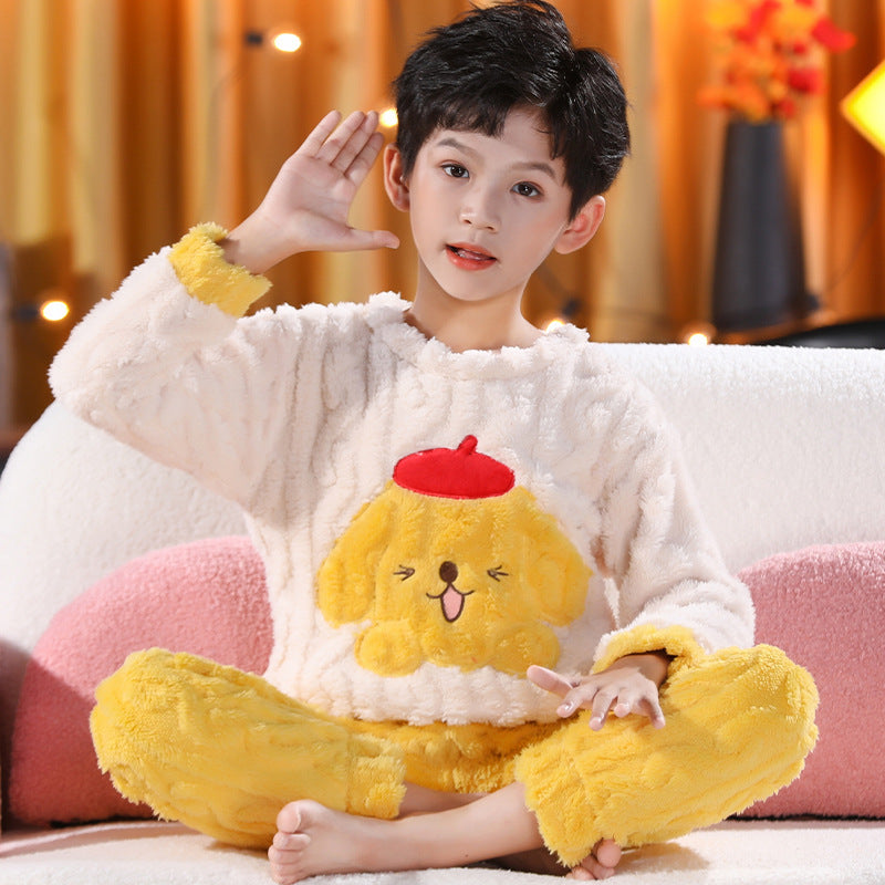 Kid Boy Girl Autumn Winter Jacquard Velvet Cute Cartoon Pajamas