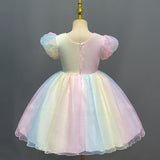 Kid Girl Dress Princess Summer Bow Bubble Sleeve Gauze Dresses