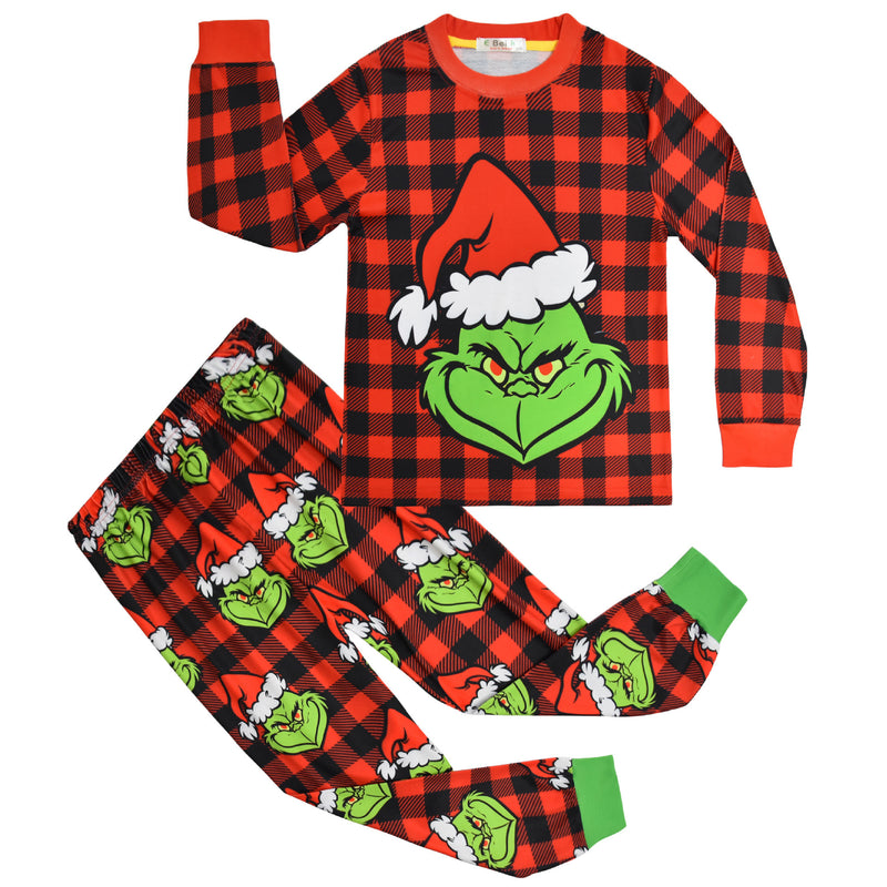 Kid Boy Girl Long-sleeved Home Suit Christmas Green Furley Grinch Pajamas