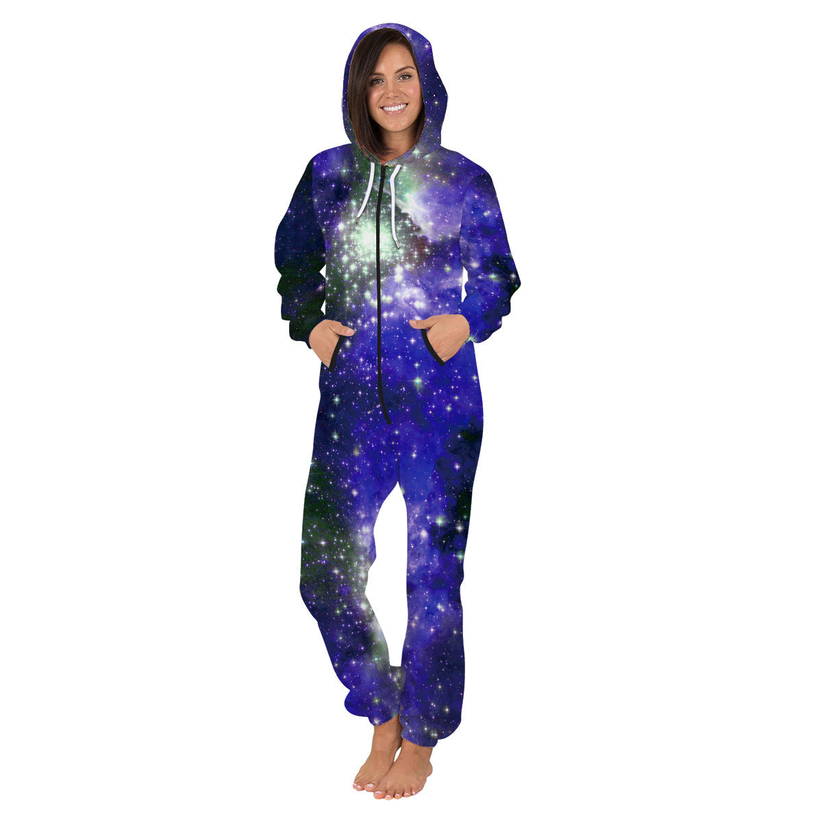 Family Matching Star Digital Print Fashion Zipper Long Sleeve Pajamas