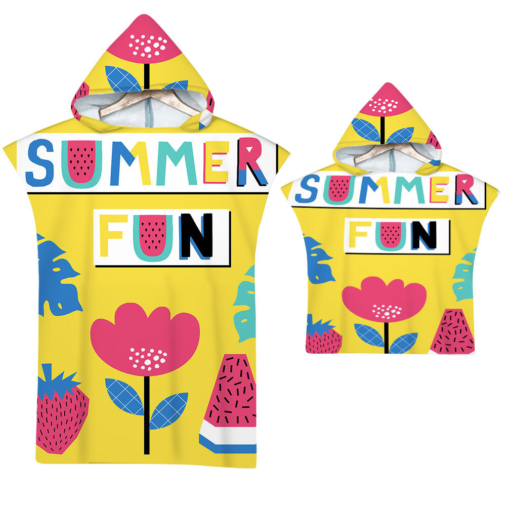 Kids Baby Tropical Fruit Microfiber Hooded Beach Towel Quick-Dry Wearable Pajamas