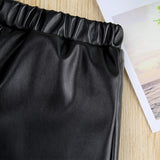 Kid Girls Fashion Leather Show Tall Slim Wide Leg Pants