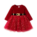 Kid Baby Girls Red Silver Fox Down Long Sleeve Mesh Princess Dress