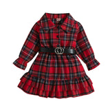 Kid Baby Girl Christmas Sanded British Plaid Casual Dress