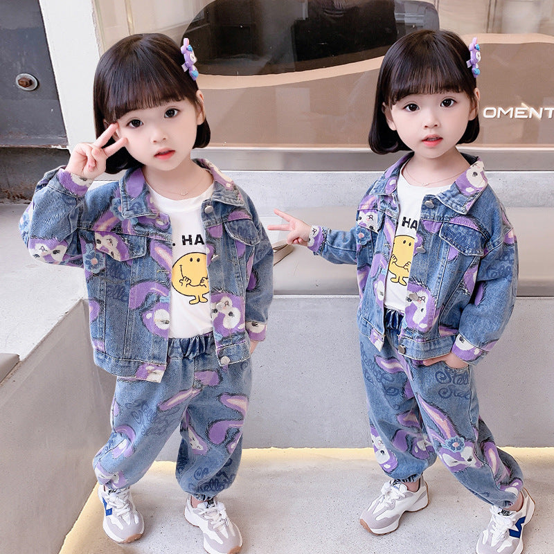 Kid Baby Girl Rabbit Cowboy Spring Autumn Leisure 2 Pcs Sets