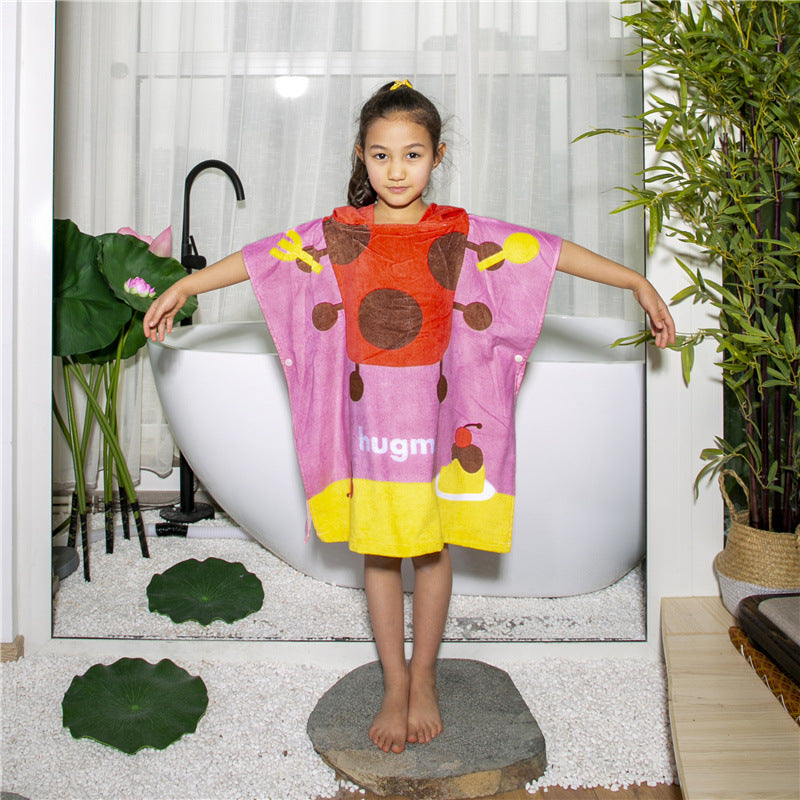 Infant Baby Bathrobe Cartoon Towel Robe Hooded Cloak Pajamas