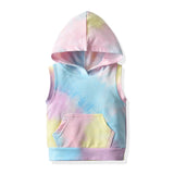 Kid Baby Boys Set Hooded Sleeveless Tie-dye Pullover 2 Pcs Set