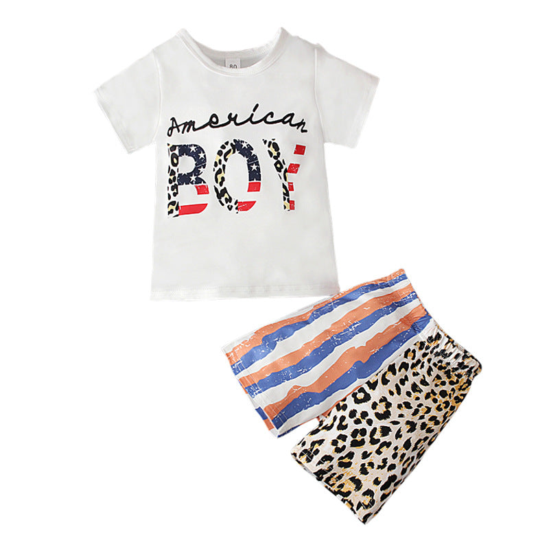 Kid Baby Girls Mosaic Pattern Letter Short Sleeve 2 Pcs Sets