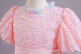 Kid Gir Princess Mesh Gauze Wedding Bubble Sleeve Piano Long Dresses
