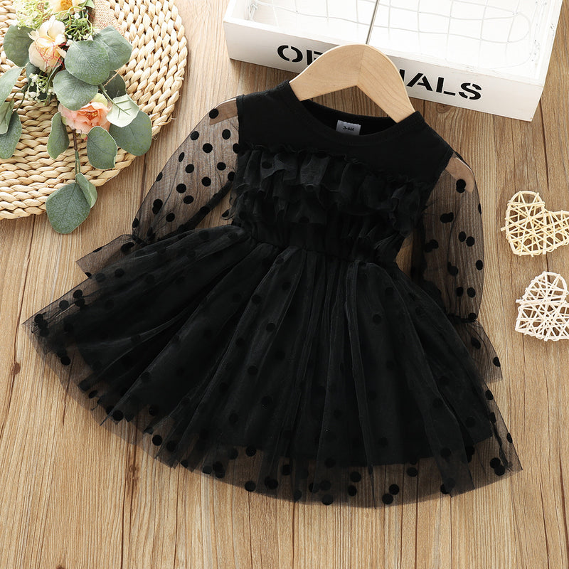 Baby Girl Polka Dot Lace Mesh Flower Casual Dress
