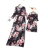 Family Matching Mother-daughter Printed Full Length Dress