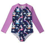 Kid Girls Swimsuit One-piece Long-sleeved Unicorn Cartoon Swimwear