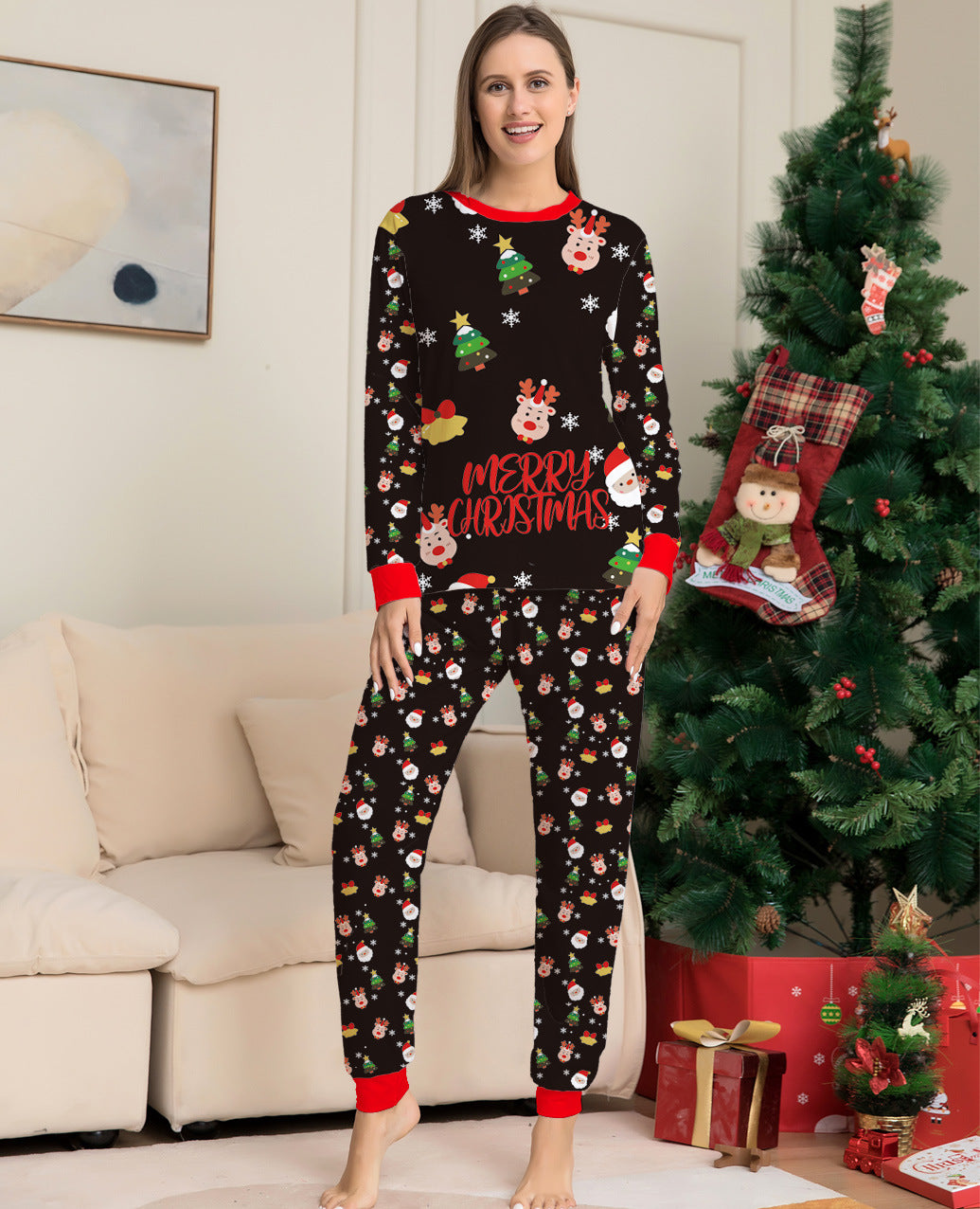Family Matching Baby Dog Alphabet Christmas Parent-child Pajamas