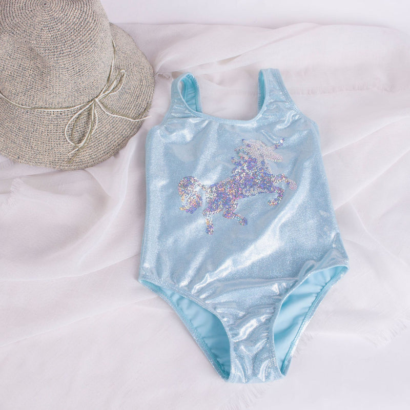 Kid Girl Sequin Embroidered Onepiece Unicorn Foil Swimsuit