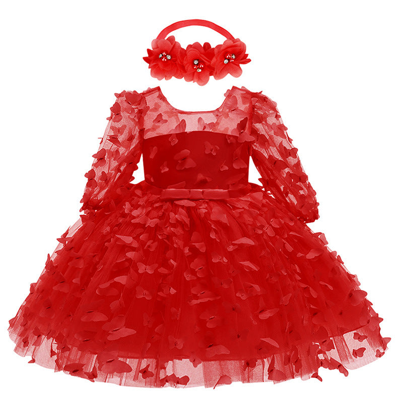 Baby Toddler Long Sleeve Three-dimensional Flower Puffy Dress