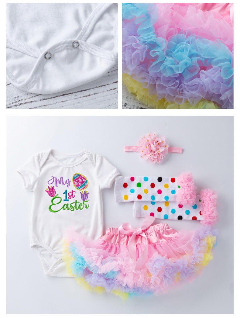 Baby Girl Easter Egg Embroidered Short Sleeve Pastel Sets 2 Pcs