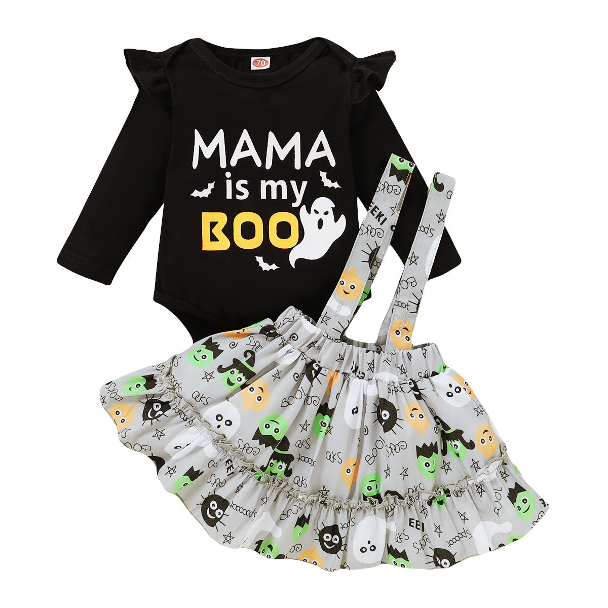 0-18M Baby Girls Spring Autumn Halloween Alphabet Print Halter 2 Pcs Sets