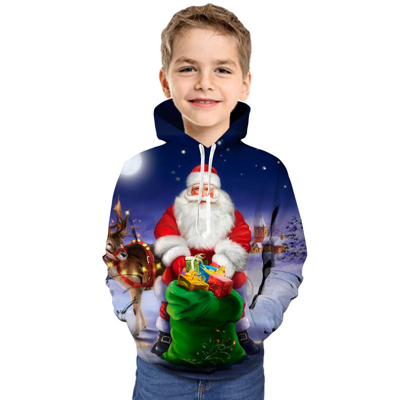 Kid Boy Girl Cartoon Christmas Santa Claus 3D Print Hoodie