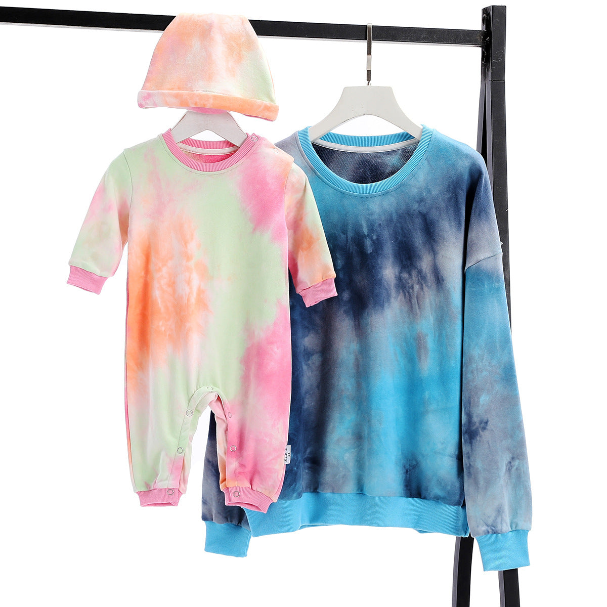 Family Matching Fashion Tie-Dye Father Son Mother Daughter Long-Sleeved Shirts Tops