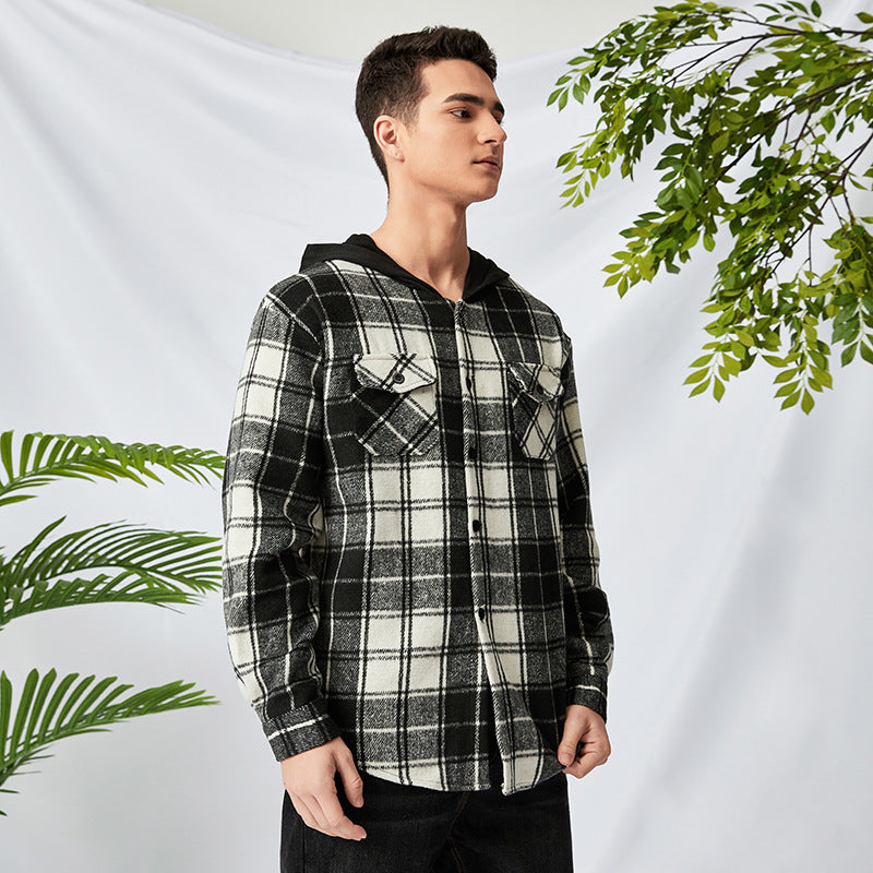 Family Matching Adult Kid Padded Black Plaid Hooded Shirt