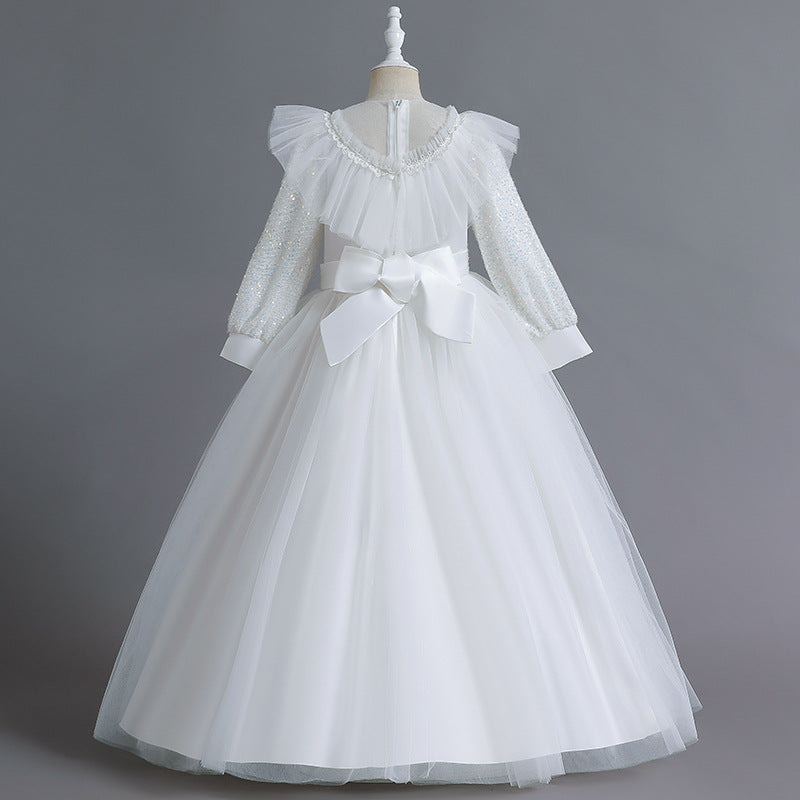 Kid Girl Long-sleeved Gauze Lace Catwalk Host Christmas Dress