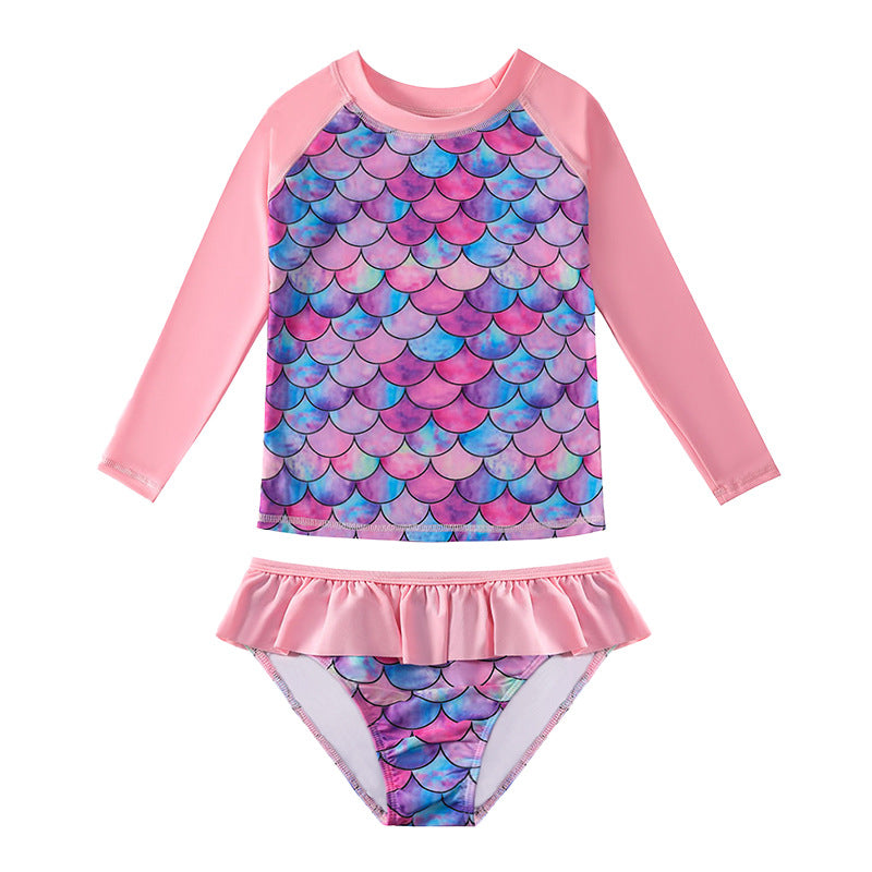 Kid Girls Separate Swimsuit Long-sleeved Bikini Mermaid Swimwear