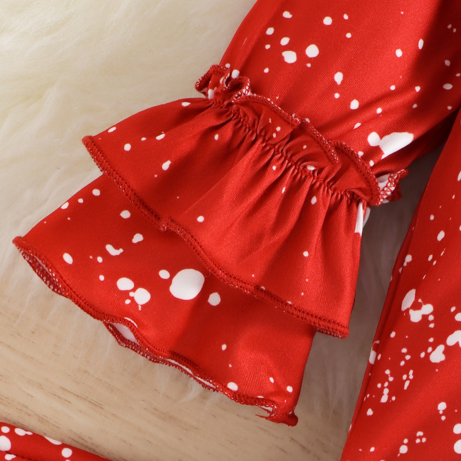 Kid Baby Girl Christmas Cartoon Printed Plaid Bell Bottoms Sets 2 Pcs