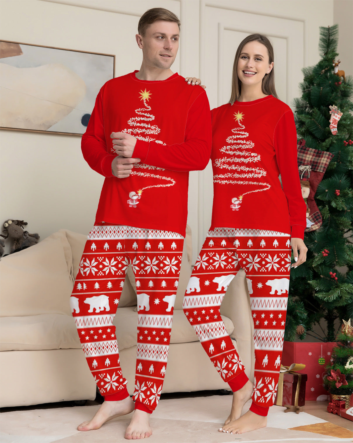 Family Matching Christmas Long Sleeve Cartoon Pajamas