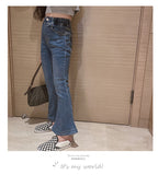 Kid Girl Teenage Jeans Spring Fashion Retro Versatile Slim Blue Denim Flared Pants